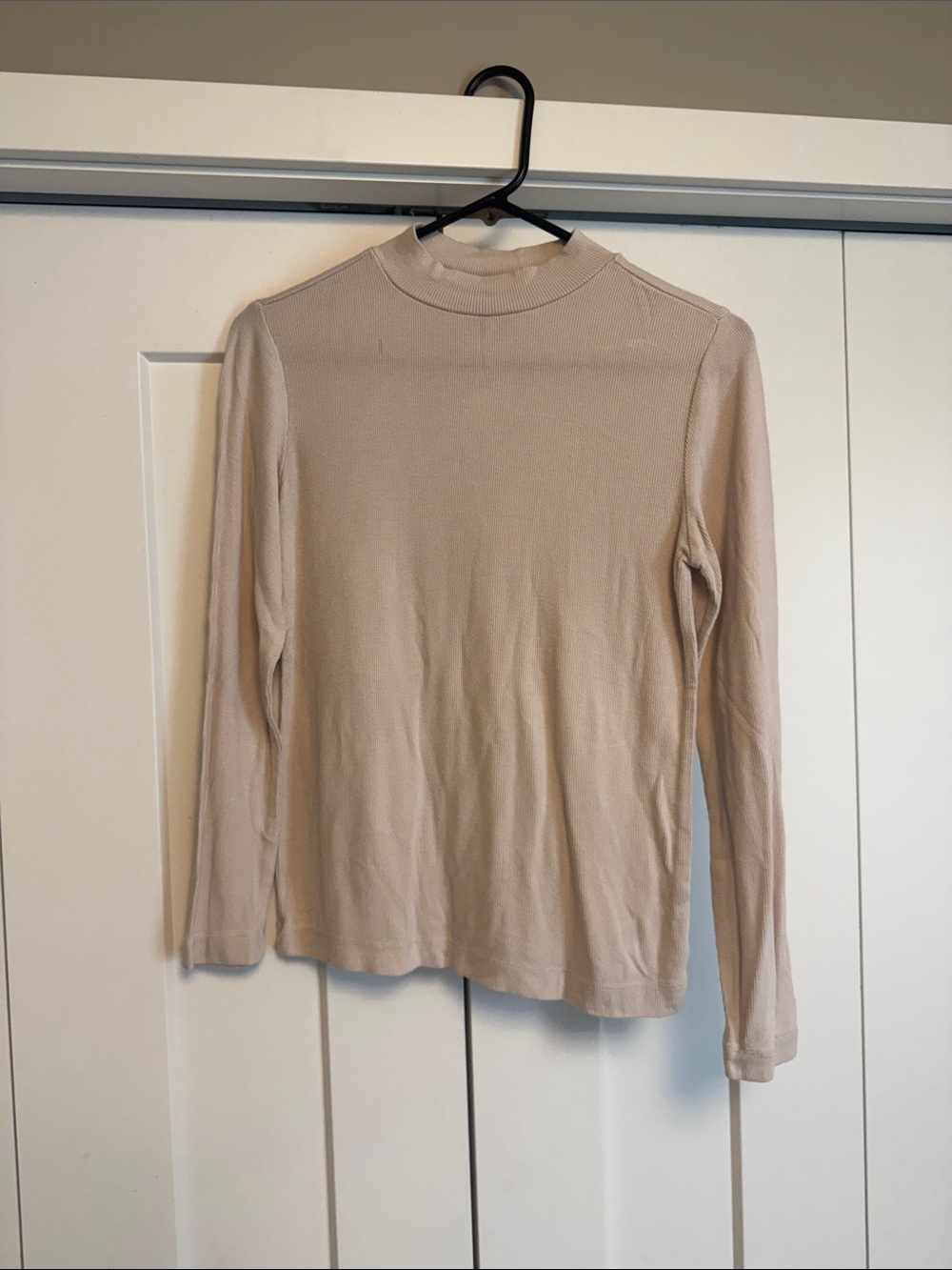 Classic Mock Neck Long Sleeve Tee in Light Beige